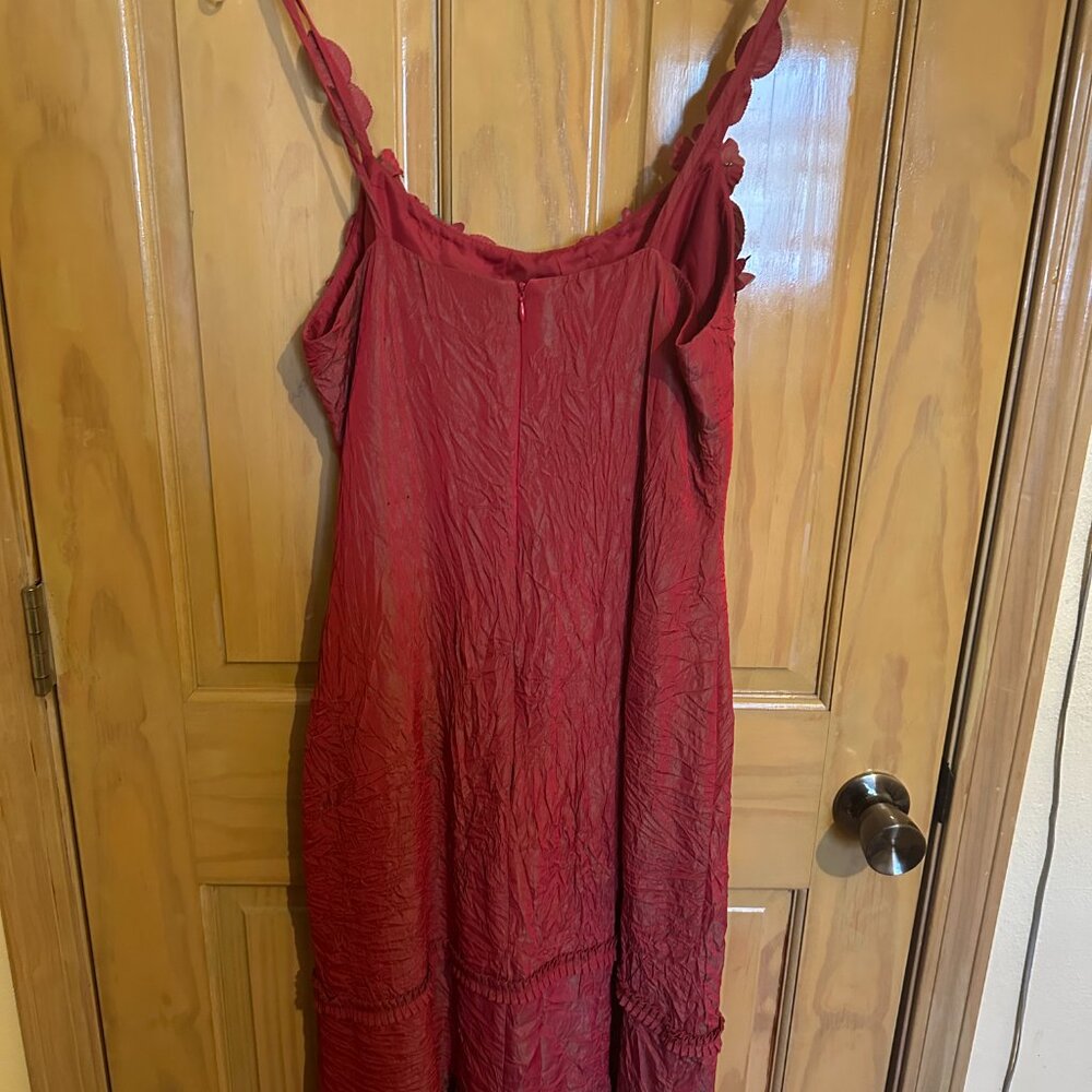 Vintage Sue Wong Red Crinkle Satin Floral Applique Slip Dress - Size M - Picture 2 of 5